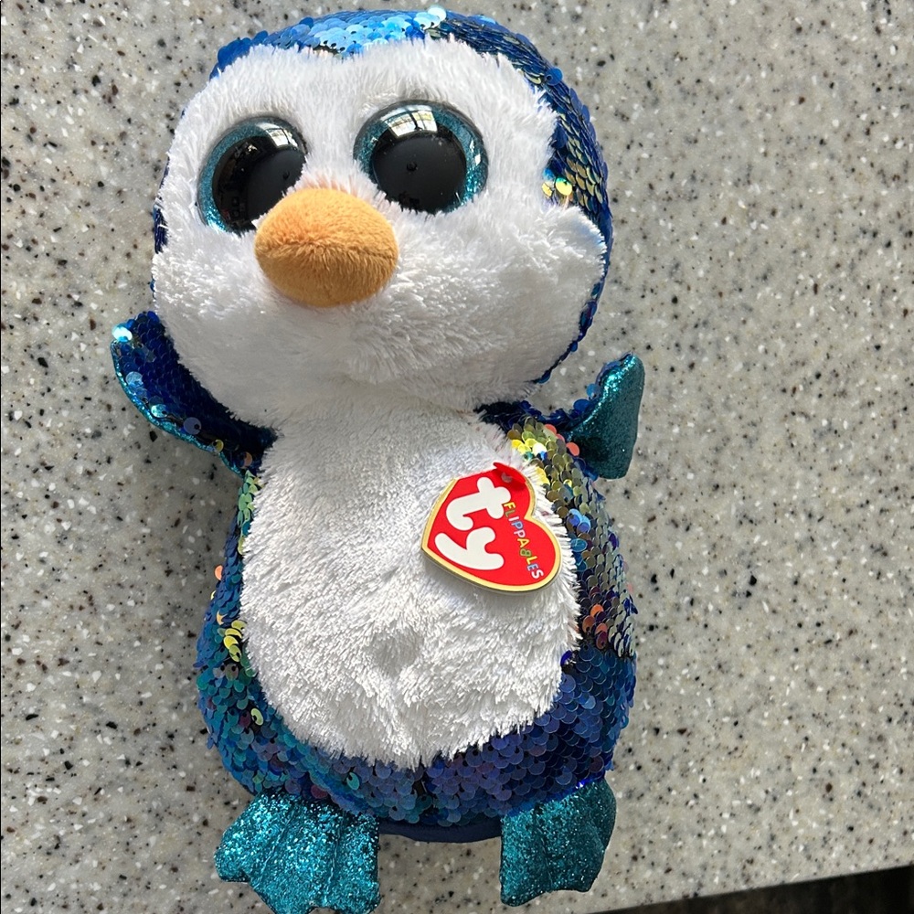 Ty Sparkly Blue and White Penguin Plush